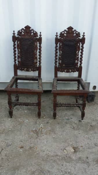 William and Mary Oak Barley Twist Carved Banister Chairs