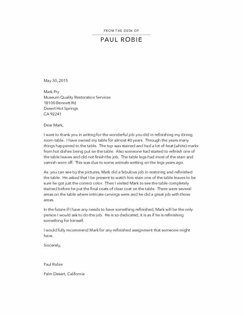 Letters of Recommendation | Musuem Quality Restoration Services